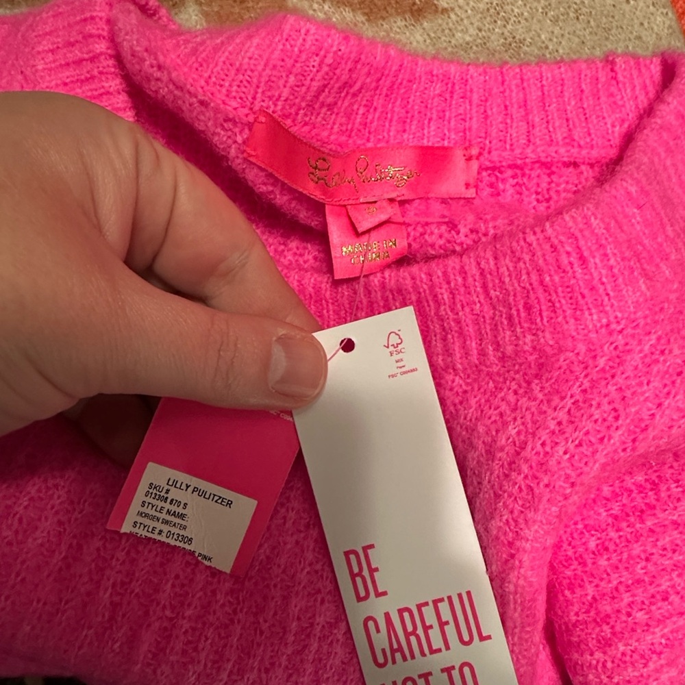 Lilly Pulitzer Morgen Bright Pink Sweater with Button Detail - Picture 5 of 6